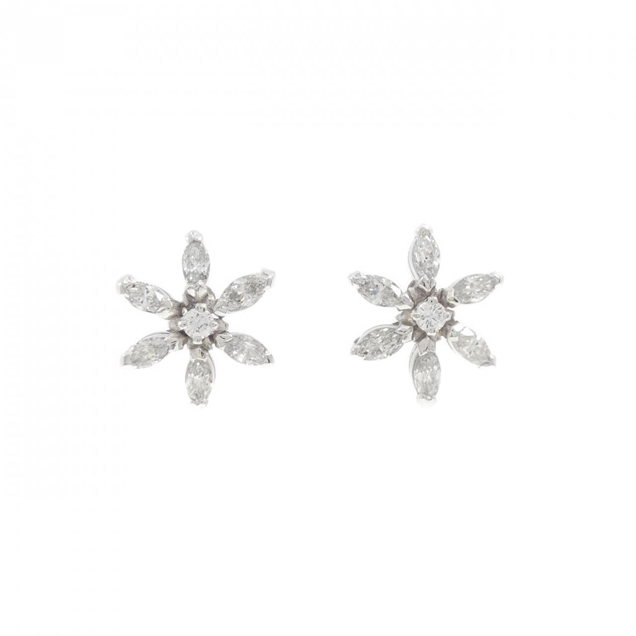 K14WG フラワー ダイヤモンド ピアス 1.040CT