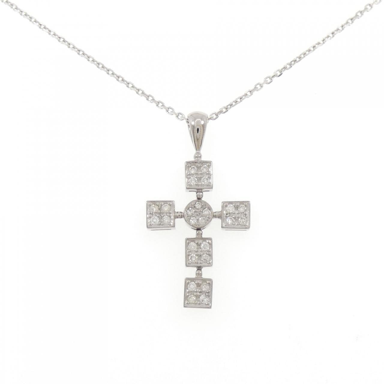K18WG クロス ダイヤモンド ネックレス 0.34CT