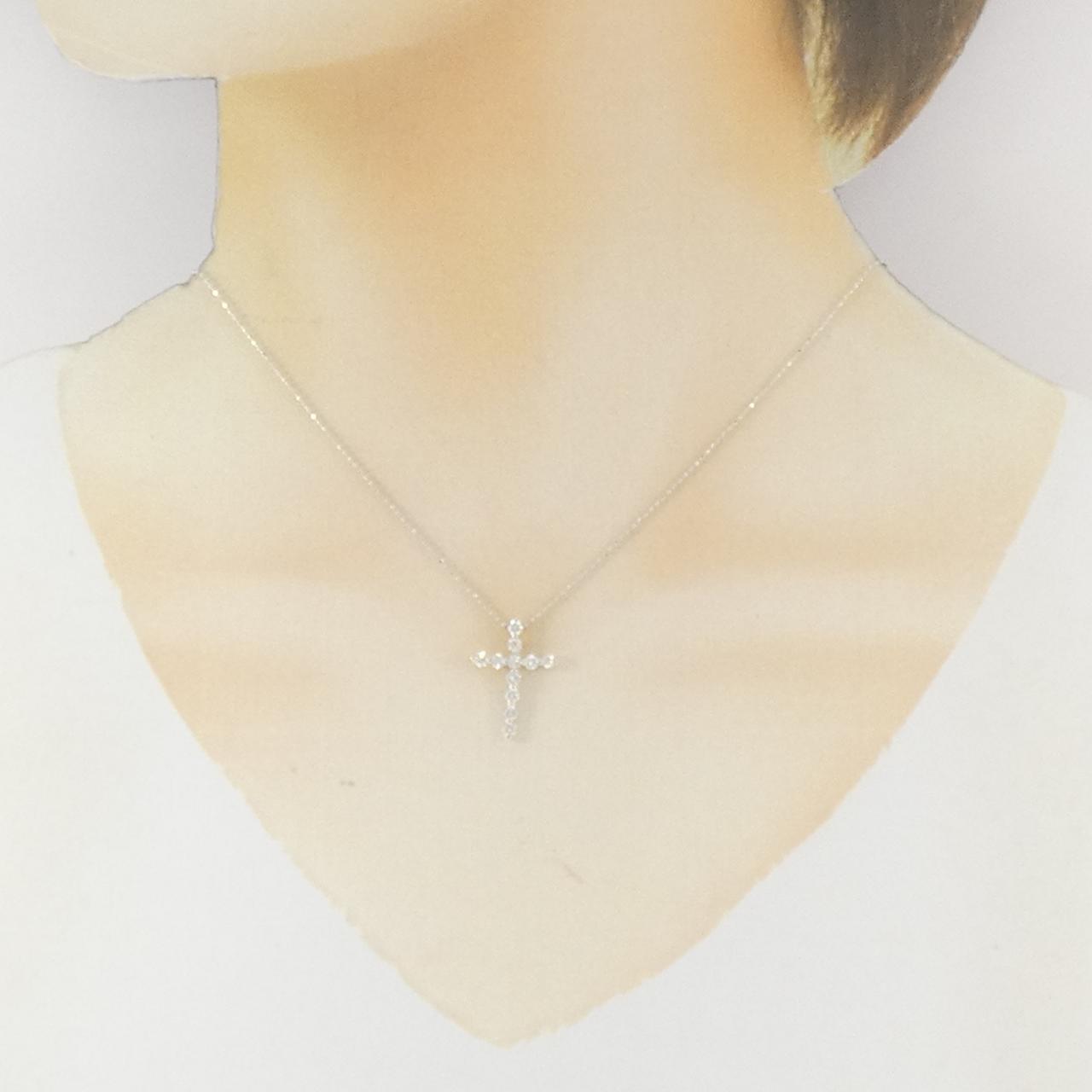 K18WG クロス ダイヤモンド ネックレス 0.50CT