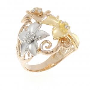 K18YG/PT/K18PG フラワー ダイヤモンド リング 0.10CT