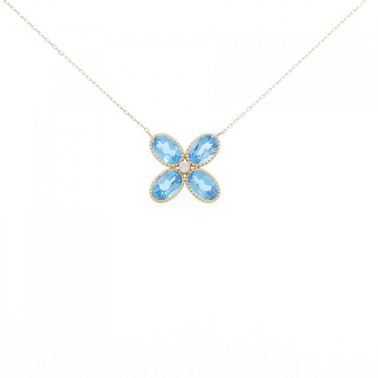 [BRAND NEW] K18YG Flower Blue Topaz Necklace 2.16CT