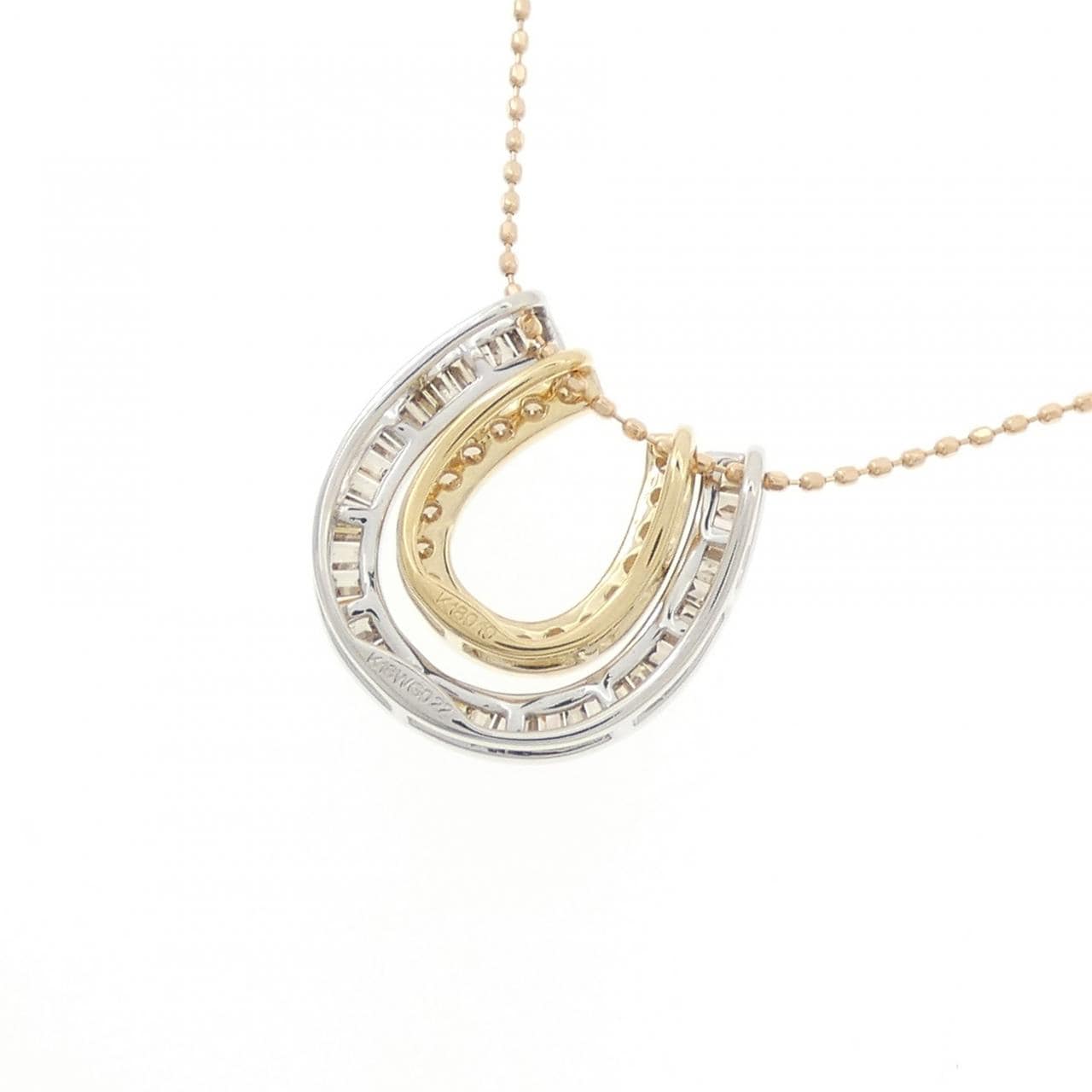 K18スリーカラー 2WAY ホースシュー ダイヤモンド ネックレス 0.22CT