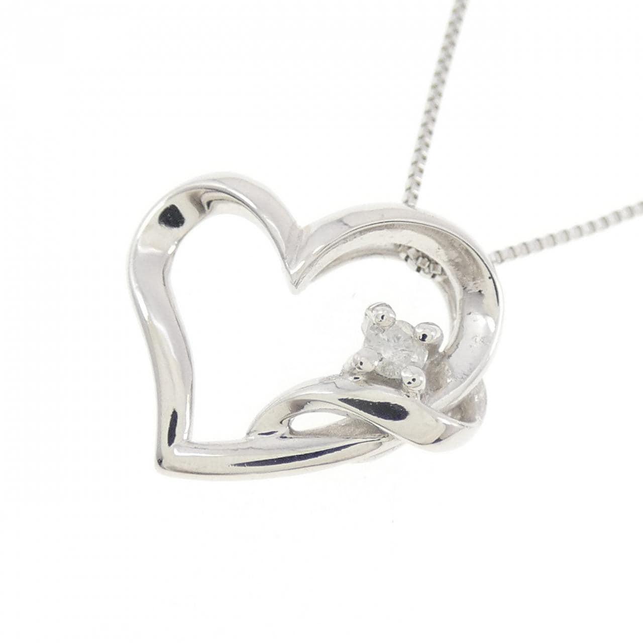 K18WG ハート ダイヤモンド ネックレス 0.03CT