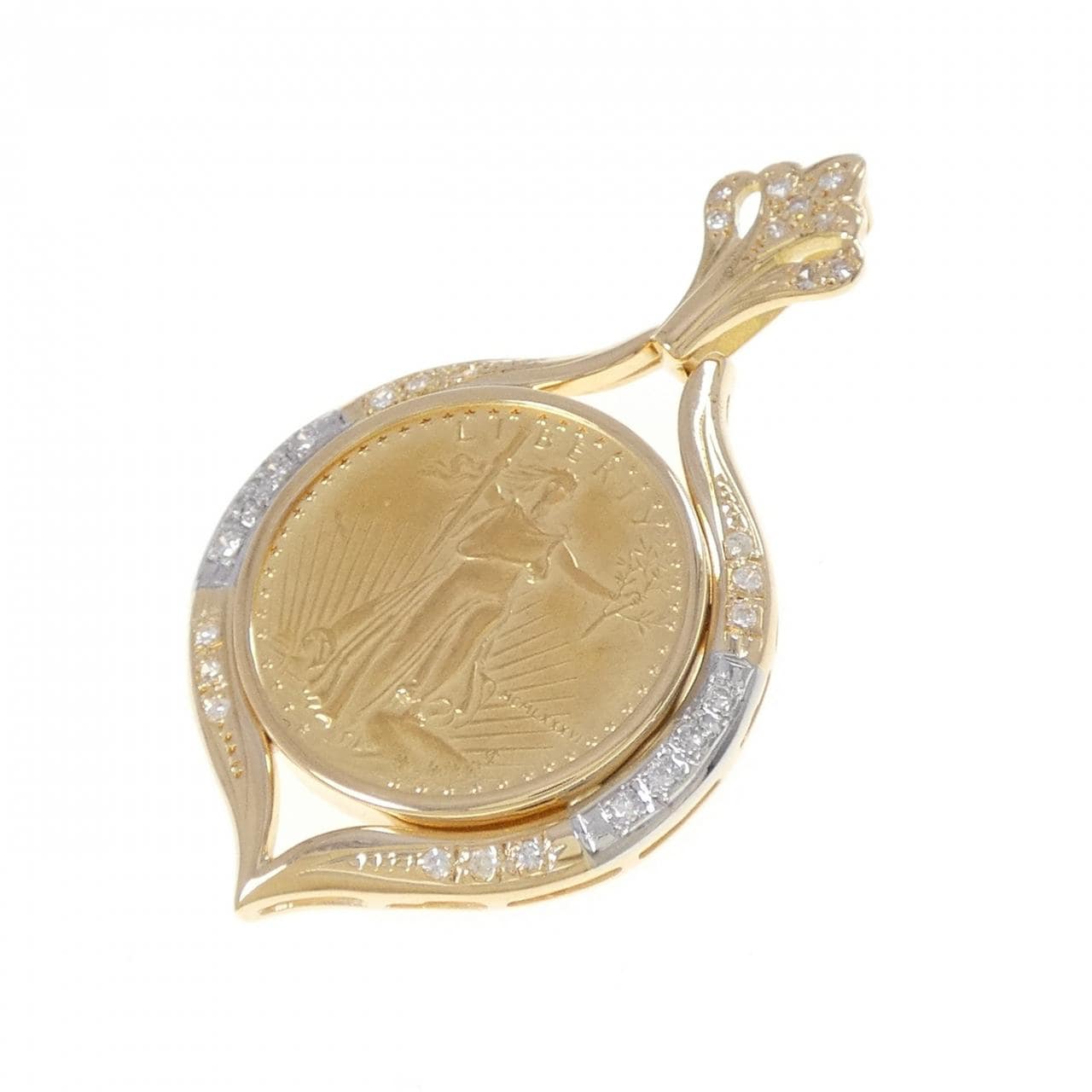 K18YG/PT(枠) ダイヤモンド コイン ペンダント 0.23CT