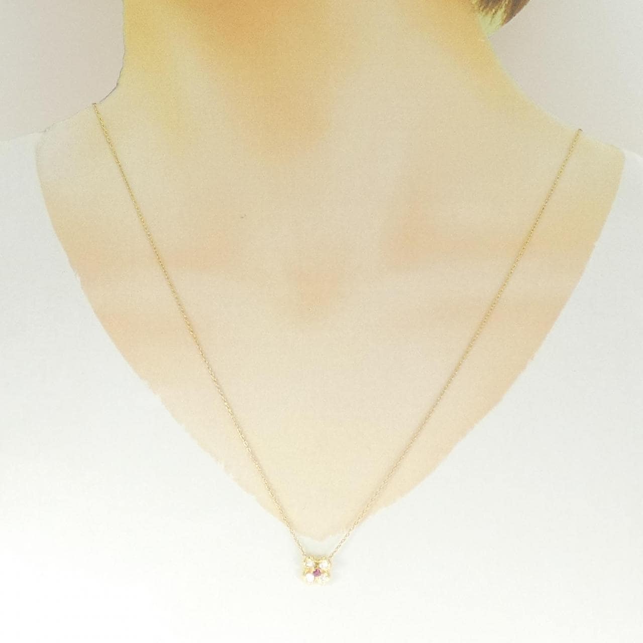 K18YG フラワー ルビー ネックレス 0.06CT