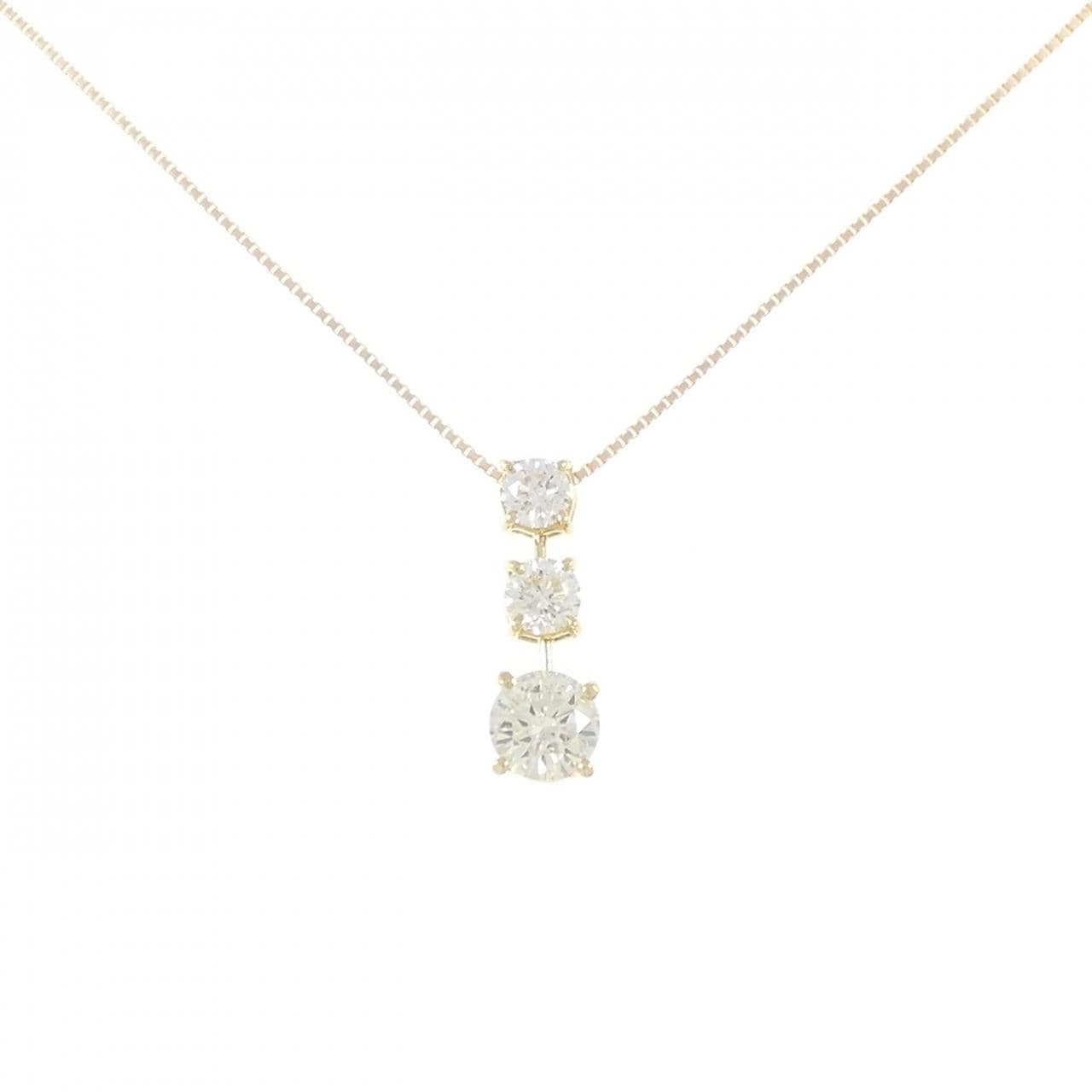 K18YG スリーストーン ダイヤモンド ネックレス 1.58CT