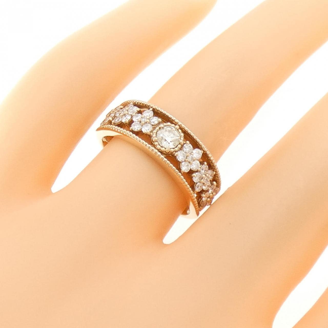 K18PG フラワー ダイヤモンド リング 0.150CT