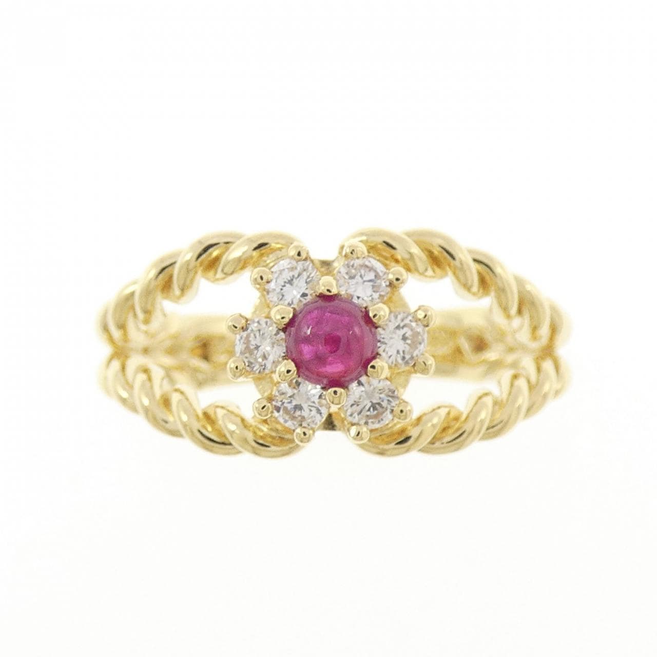 K18YG フラワー ルビー リング 0.26CT
