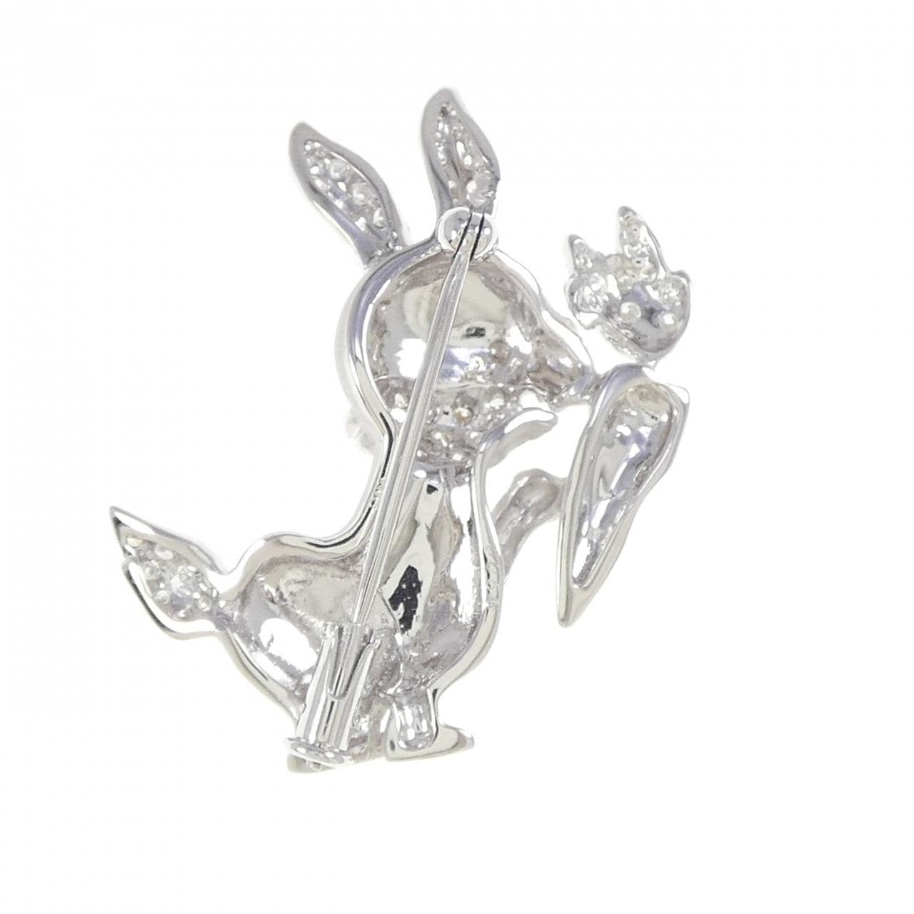 K18WG ラビット ダイヤモンド ブローチ 0.56CT