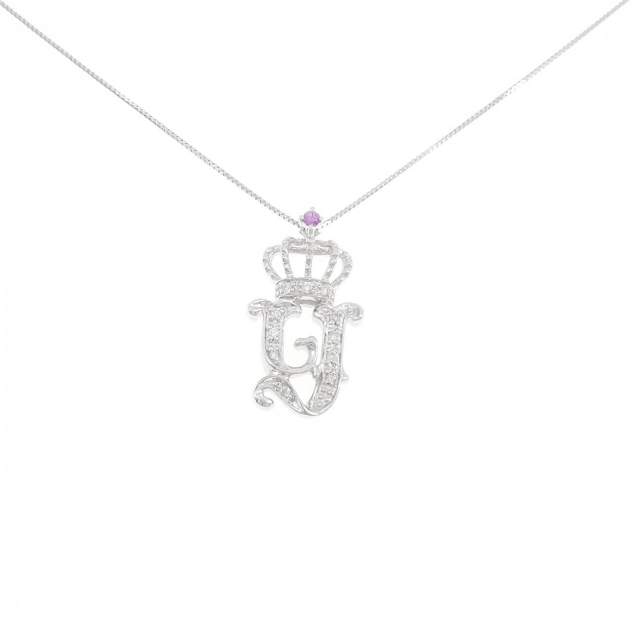 K18WG イニシャルY×クラウン サファイヤ ネックレス 0.02CT