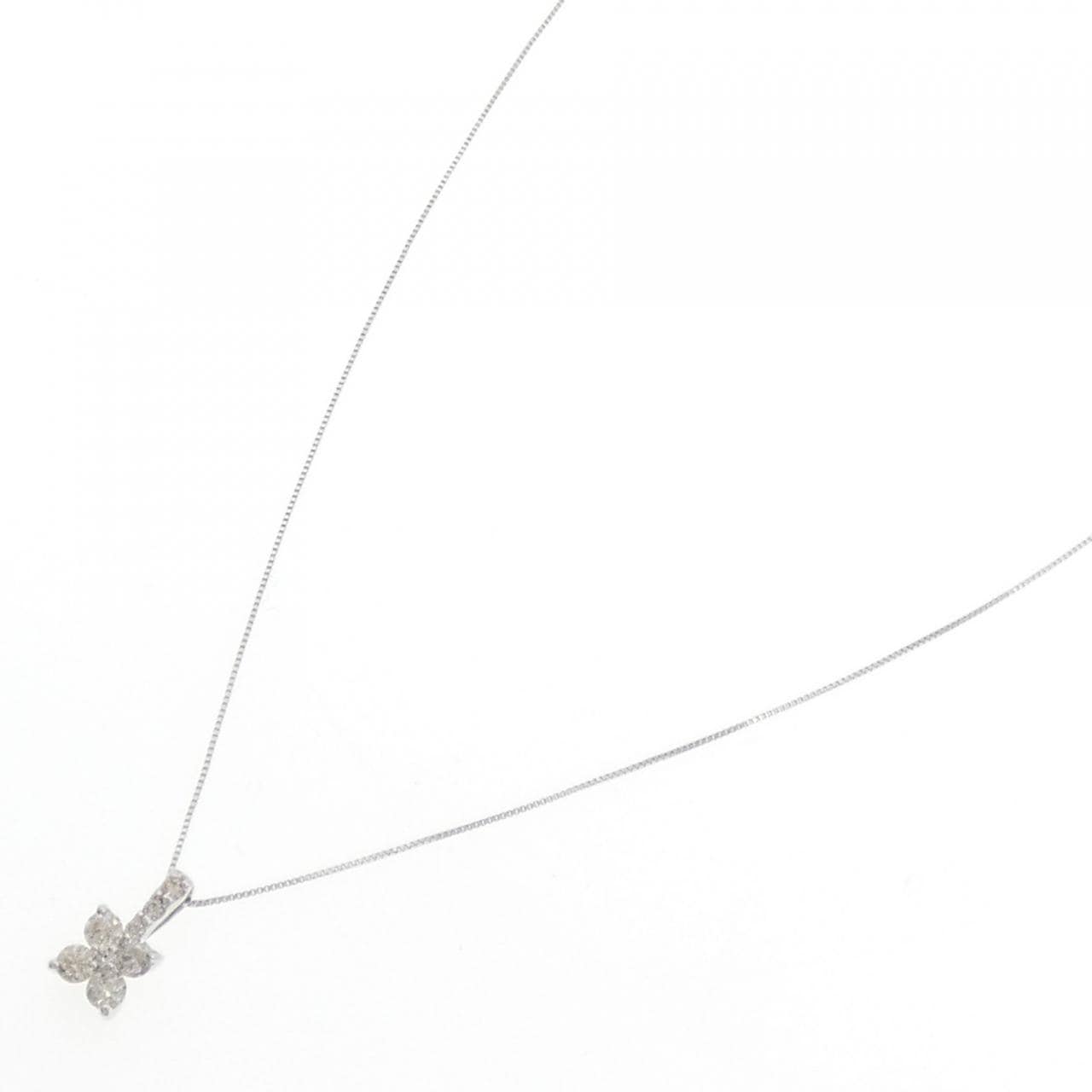 K18WG フラワー ダイヤモンド ネックレス 0.30CT