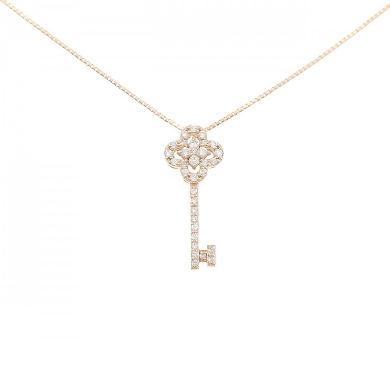 K18PG キー×フラワー ダイヤモンド ネックレス 0.16CT