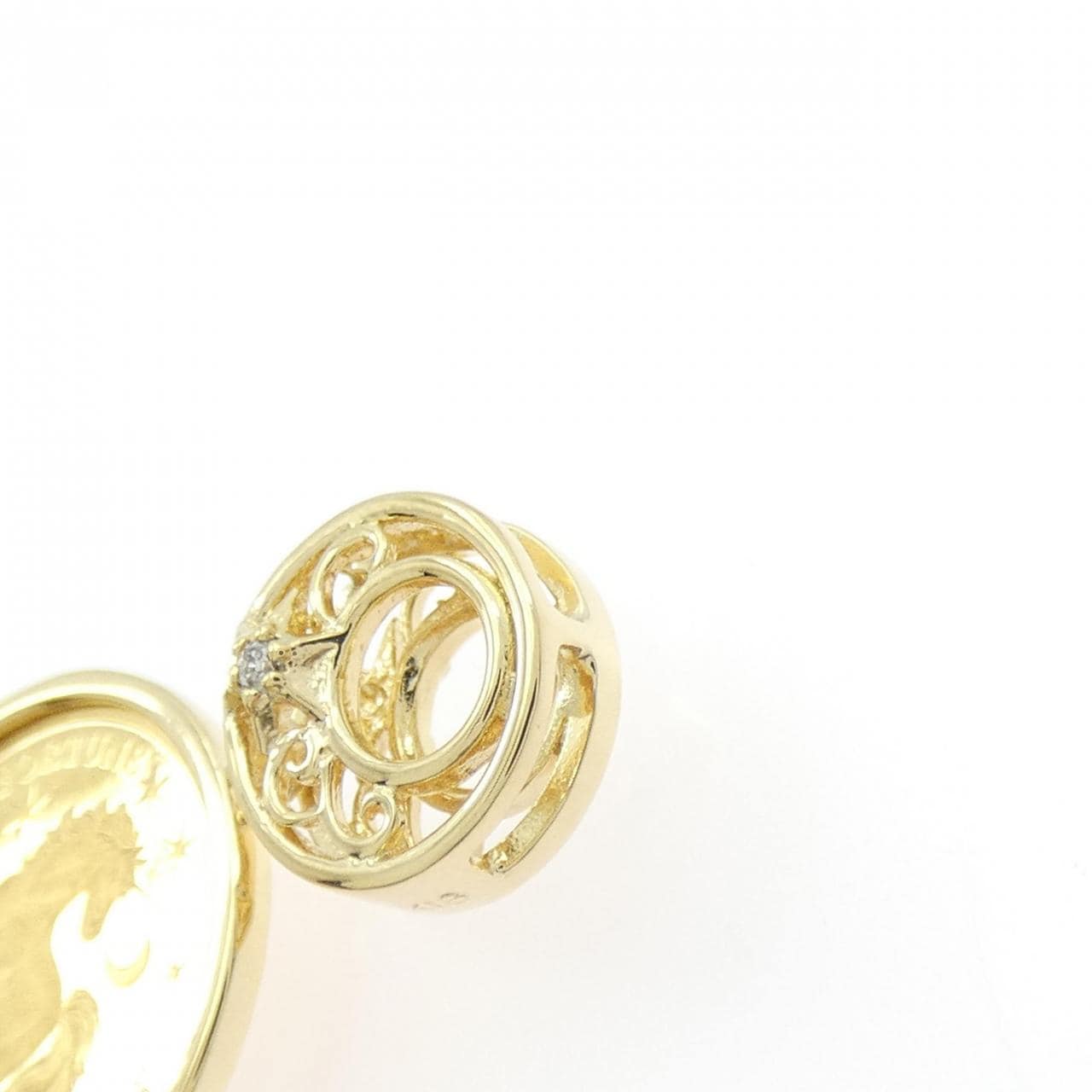 K18YG(枠) ダイヤモンド コイン ペンダント 0.01CT