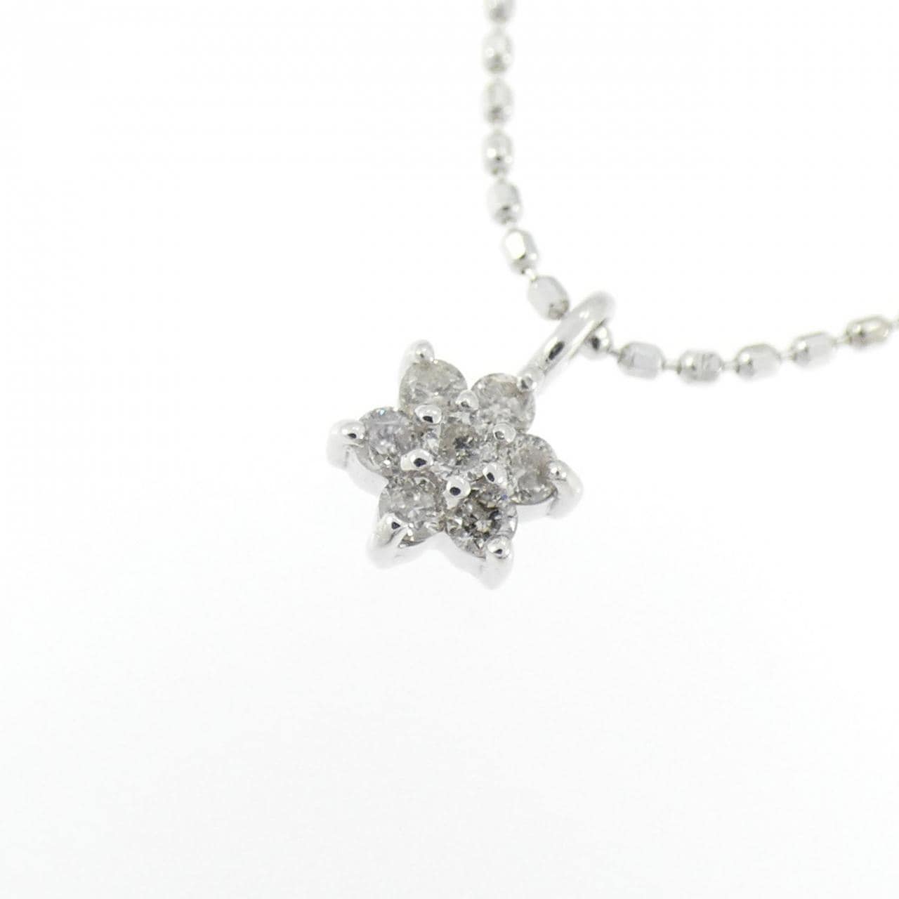K14WG フラワー ダイヤモンド ネックレス 0.08CT