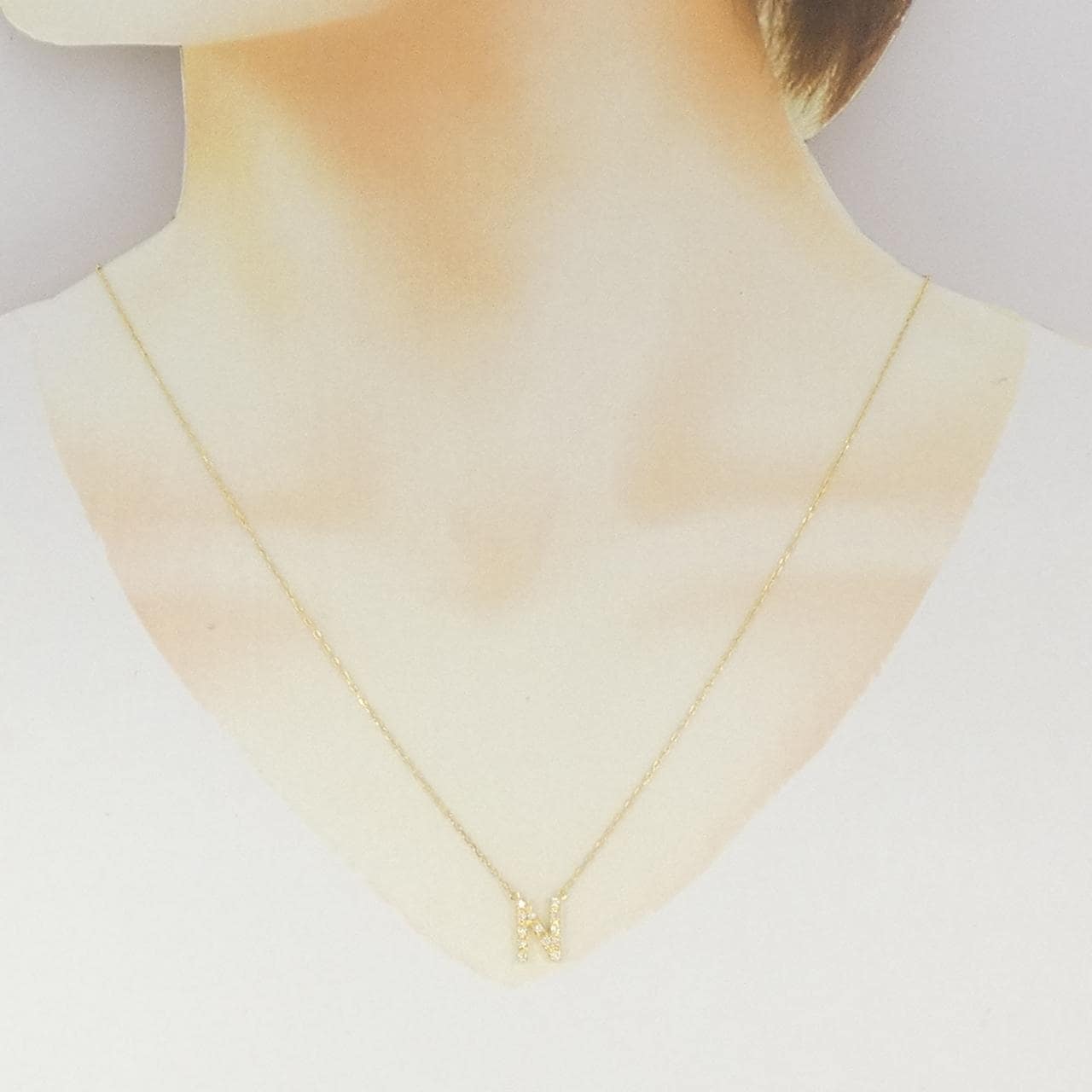 K18YG イニシャルN ダイヤモンド ネックレス 0.12CT