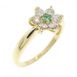 K18YG フラワー エメラルド リング