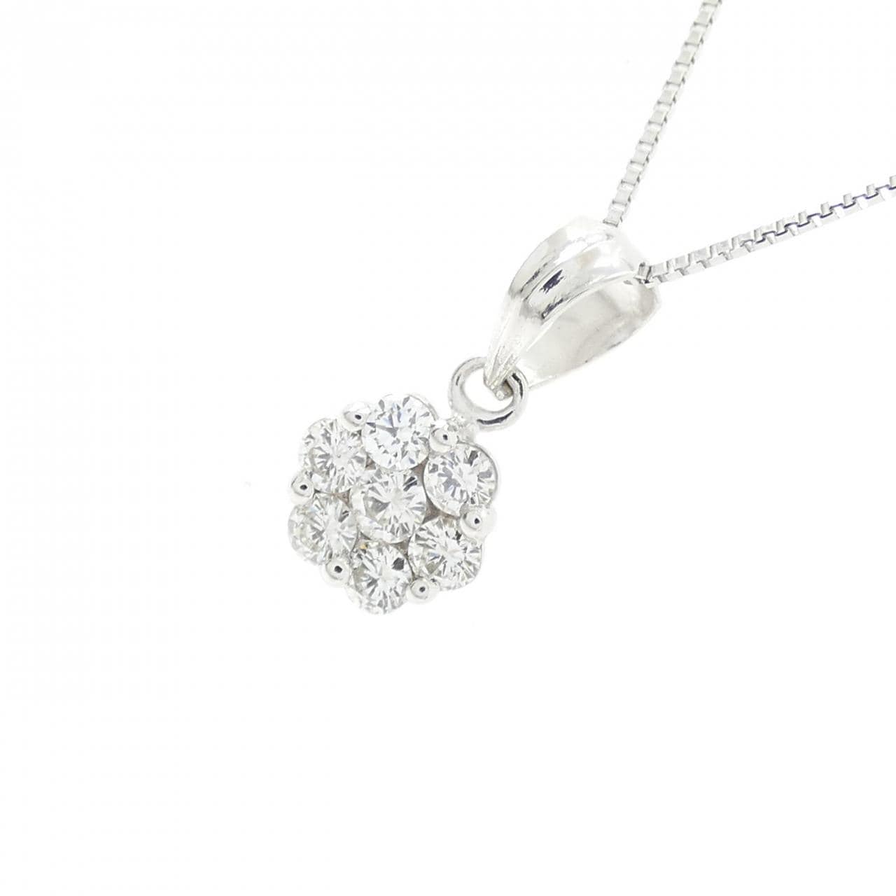 K18WG フラワー ダイヤモンド ネックレス 0.25CT