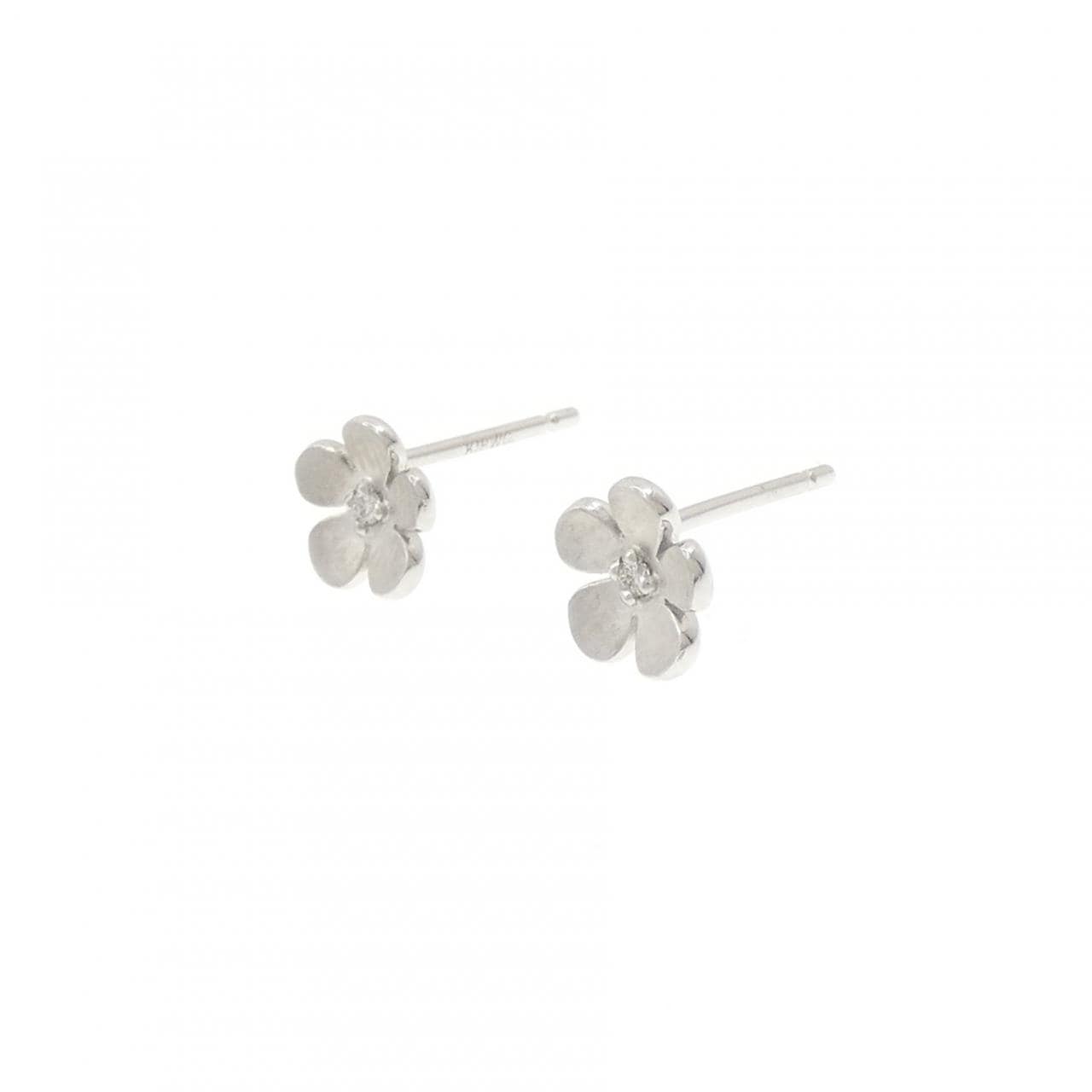 K18WG フラワー ダイヤモンド ピアス 0.02CT