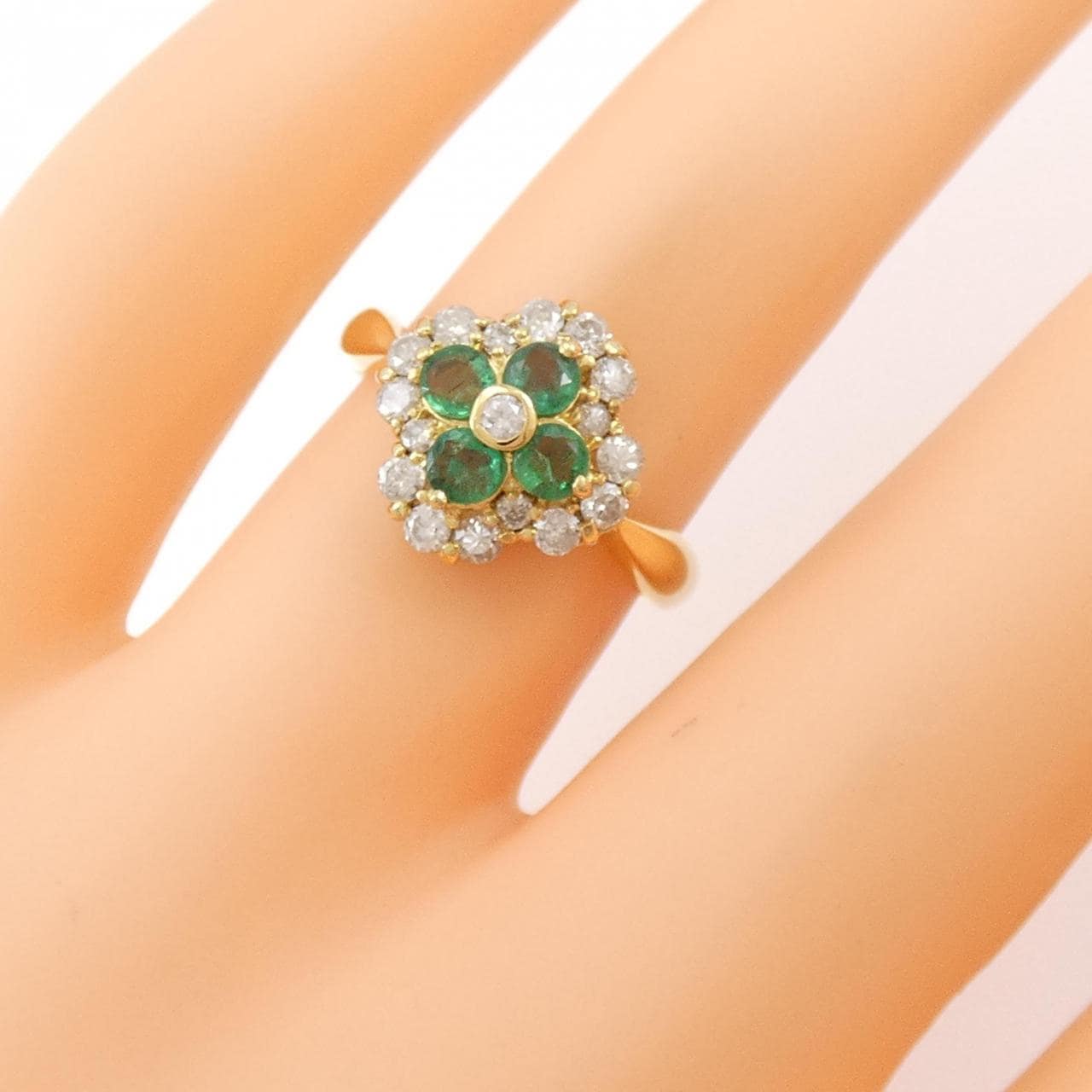 K18YG Flower Emerald Ring 0.34CT