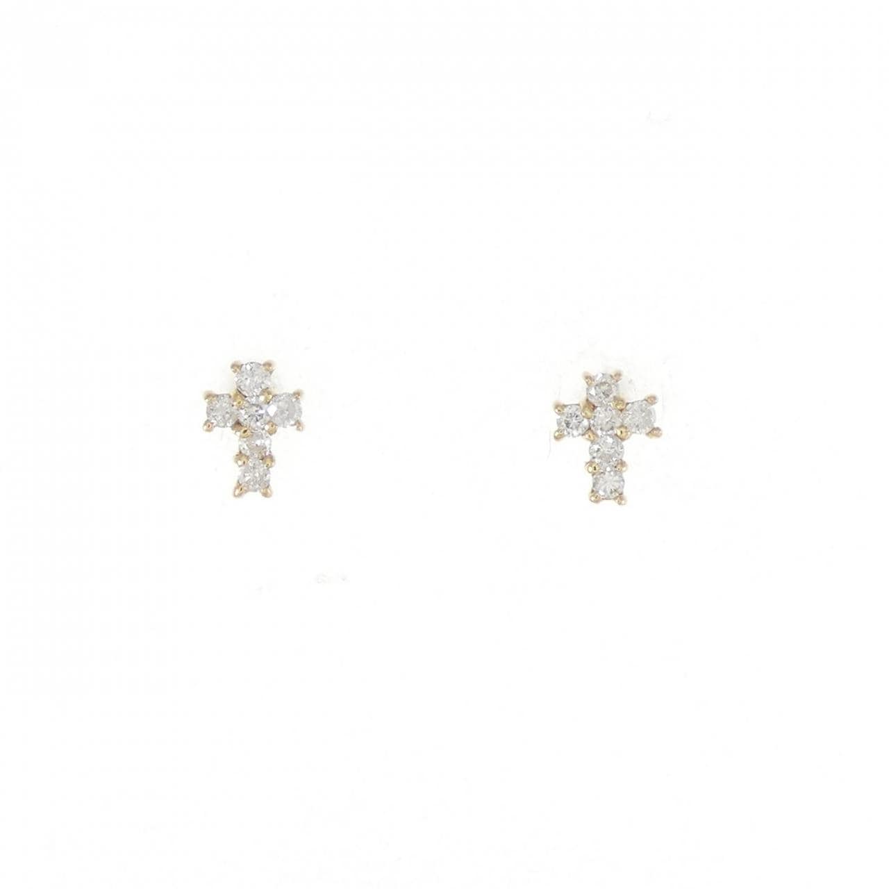 K18YG クロス ダイヤモンド ピアス 0.12CT