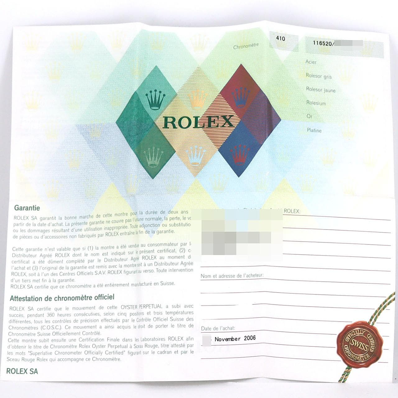 ロレックス デイトナ 116520. SS 自動巻 Z番