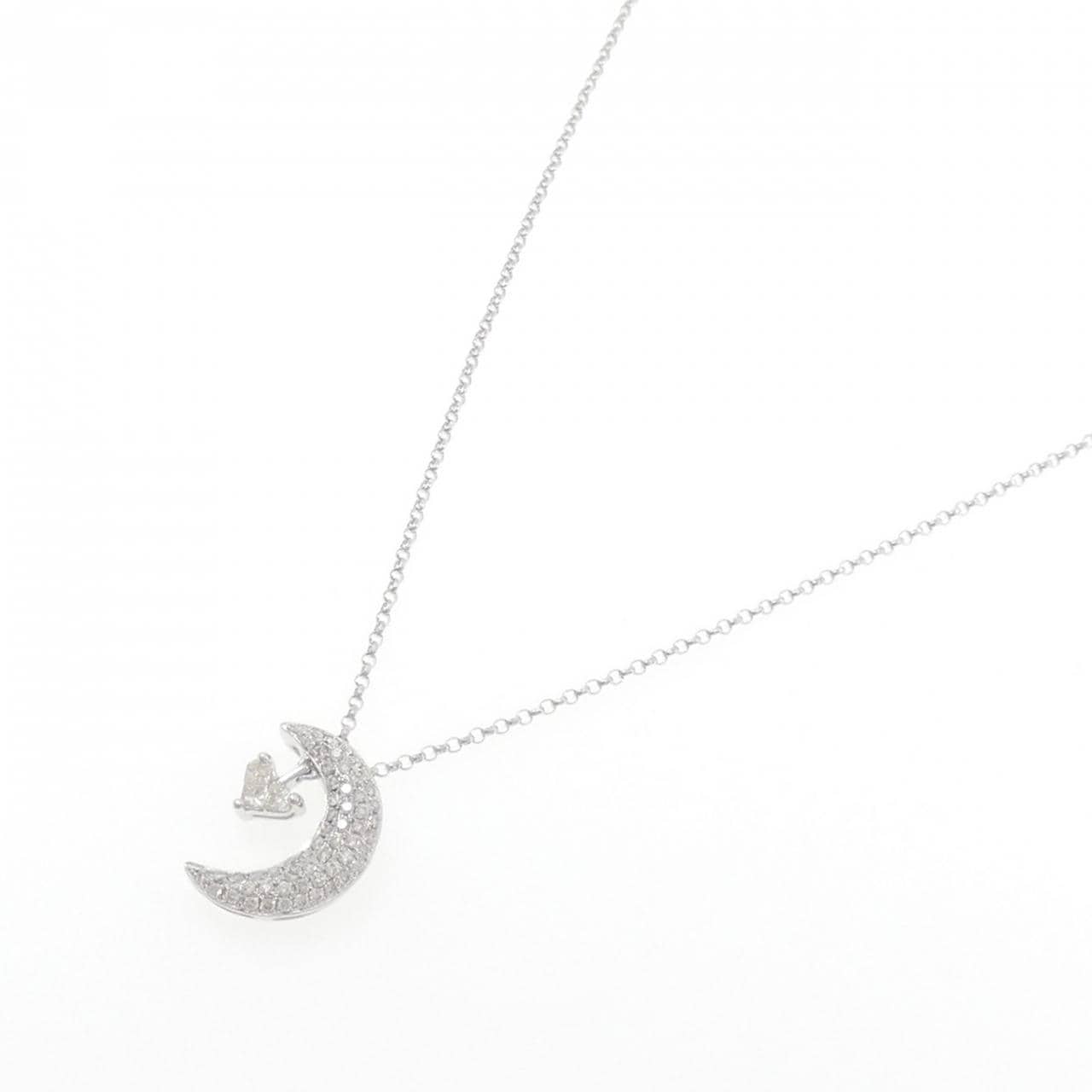K18WG ハート×ムーン ダイヤモンド ネックレス 0.50CT