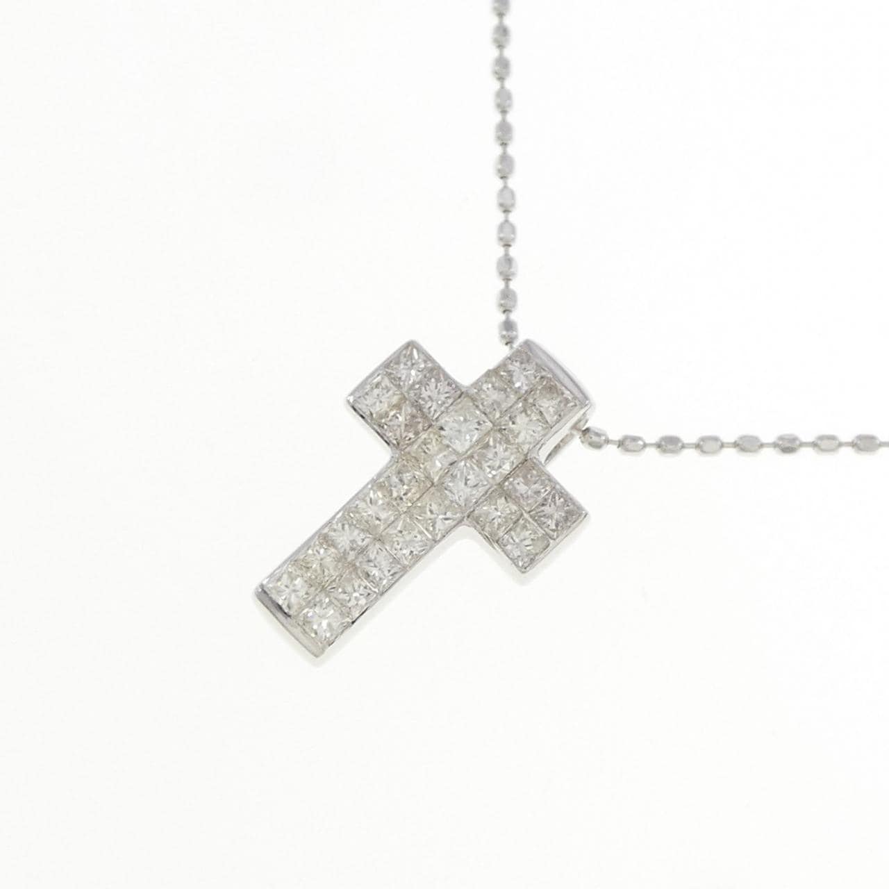 K18WG クロス ダイヤモンド ネックレス 0.50CT
