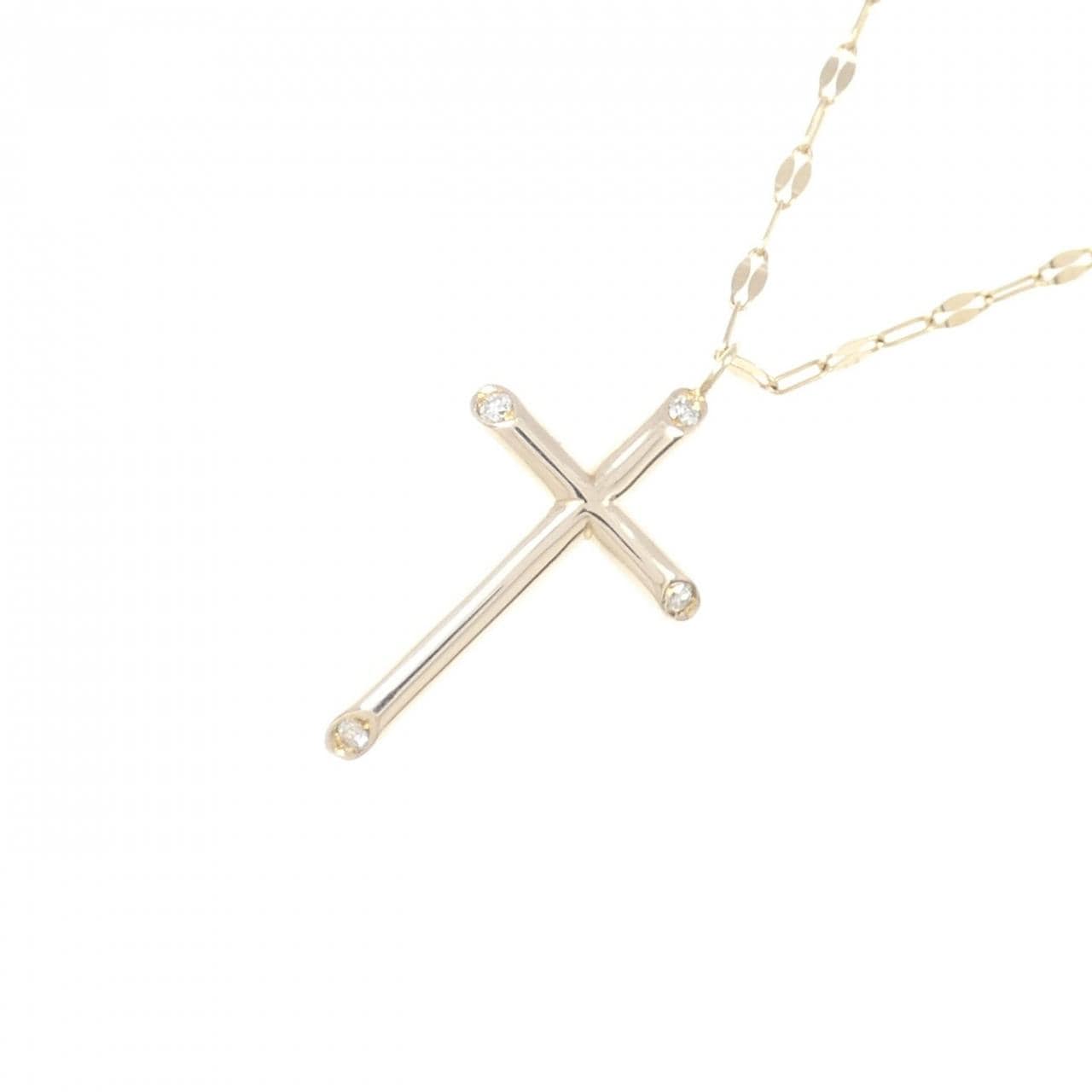 K10YG Cross Diamond Necklace 0.03CT