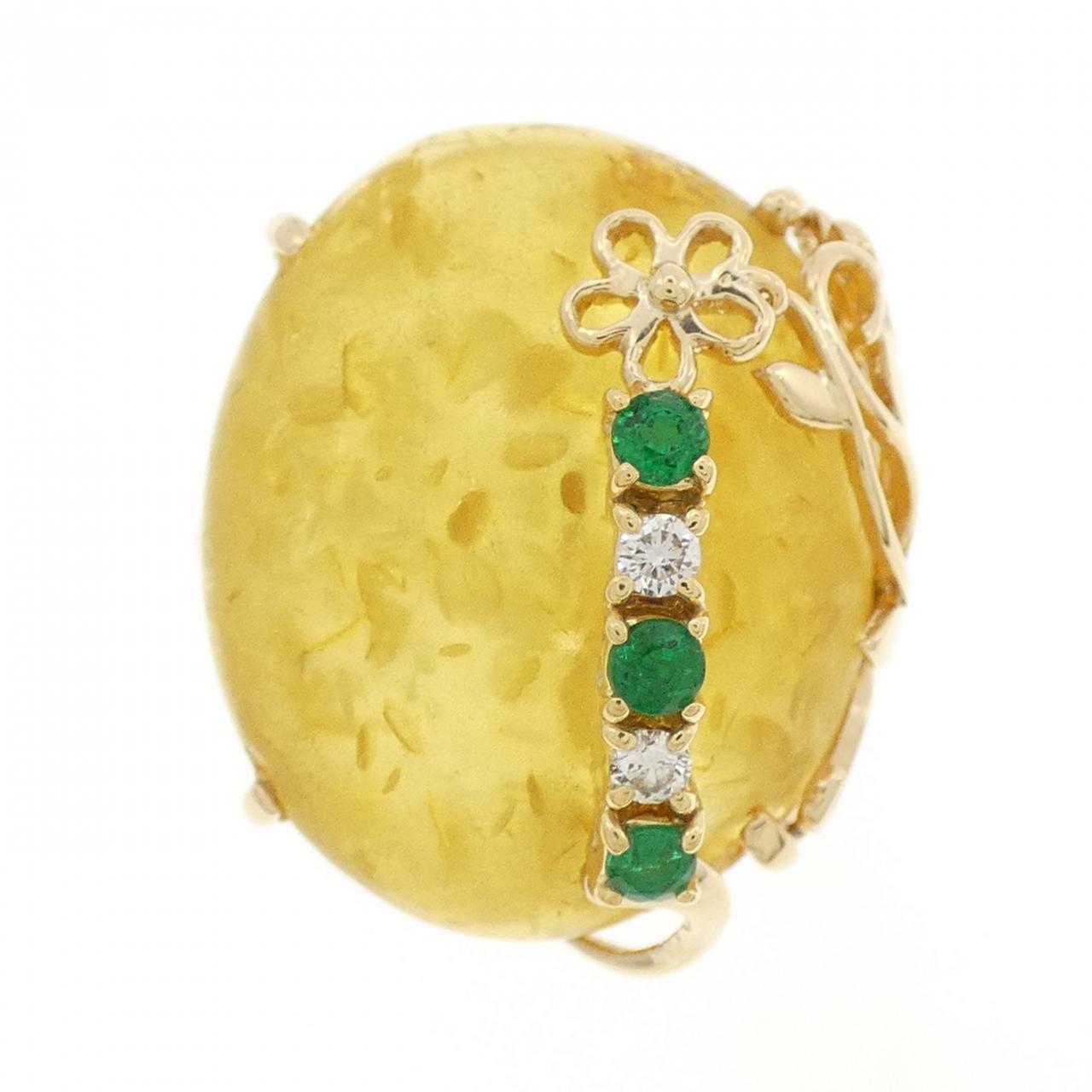 K18YG Flower Amber Ring 10.05CT