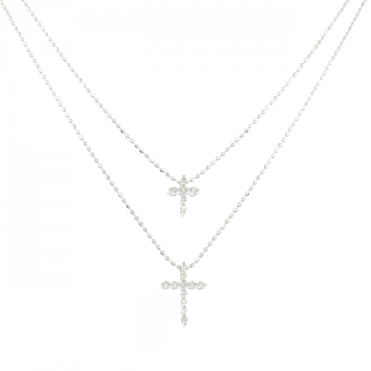 K18WG クロス ダイヤモンド ネックレス 0.07CT