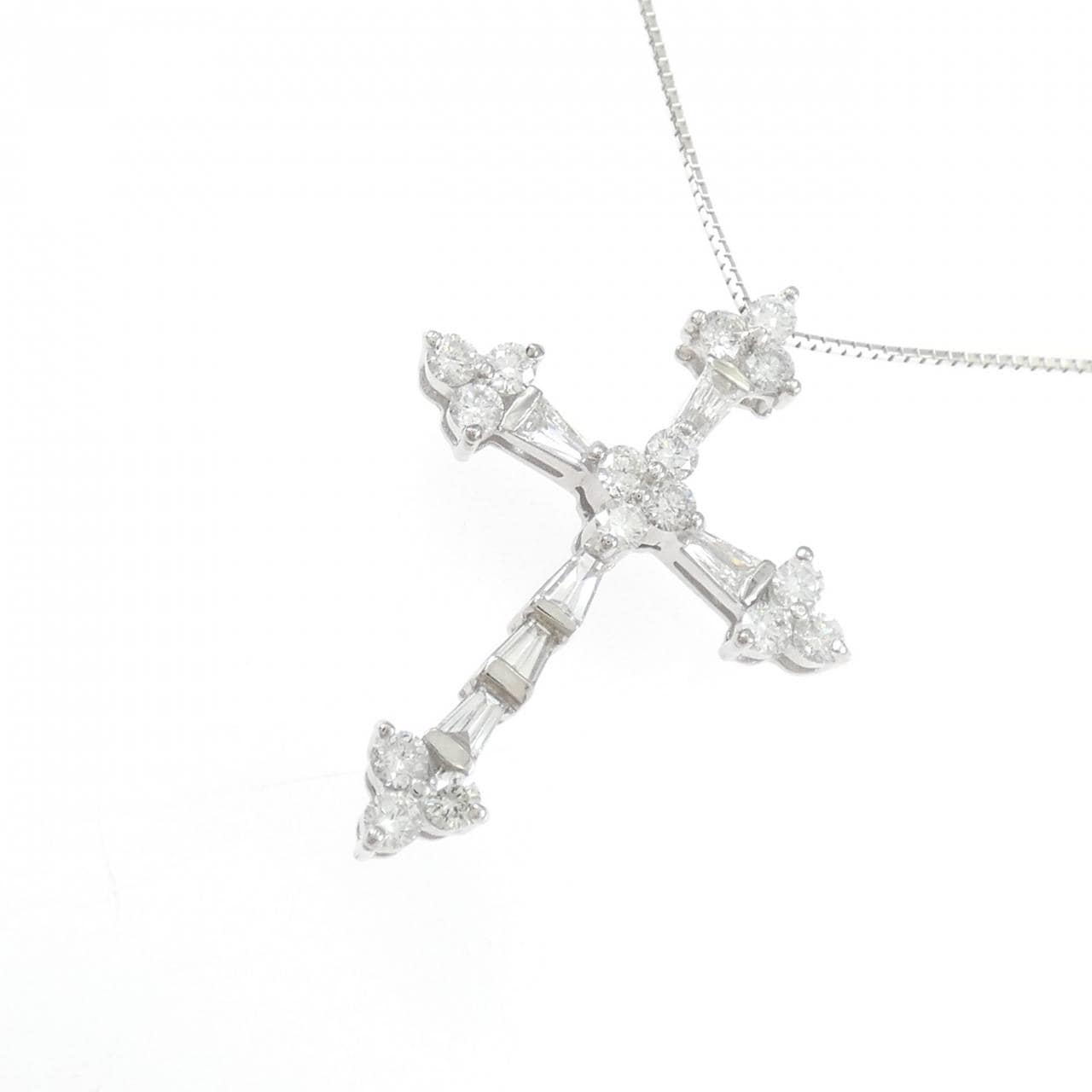K18WG クロス ダイヤモンド ネックレス 1.00CT
