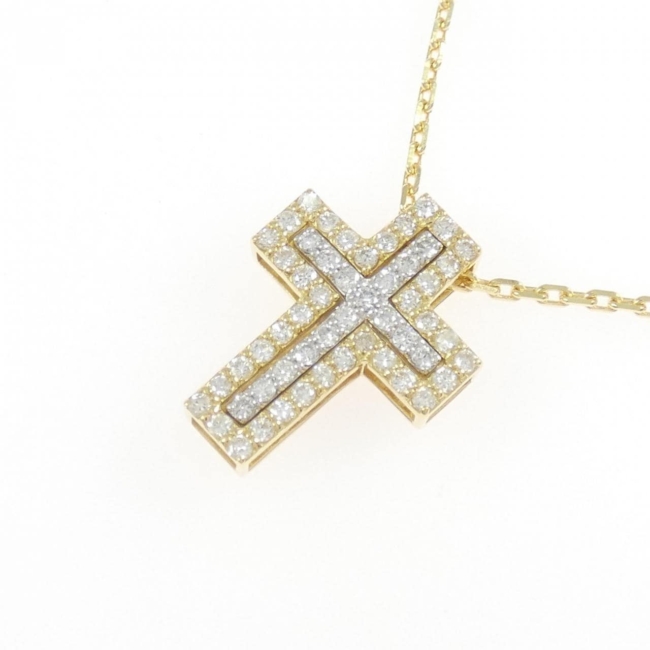 K18YG/K18WG クロス ダイヤモンド ネックレス 0.38CT