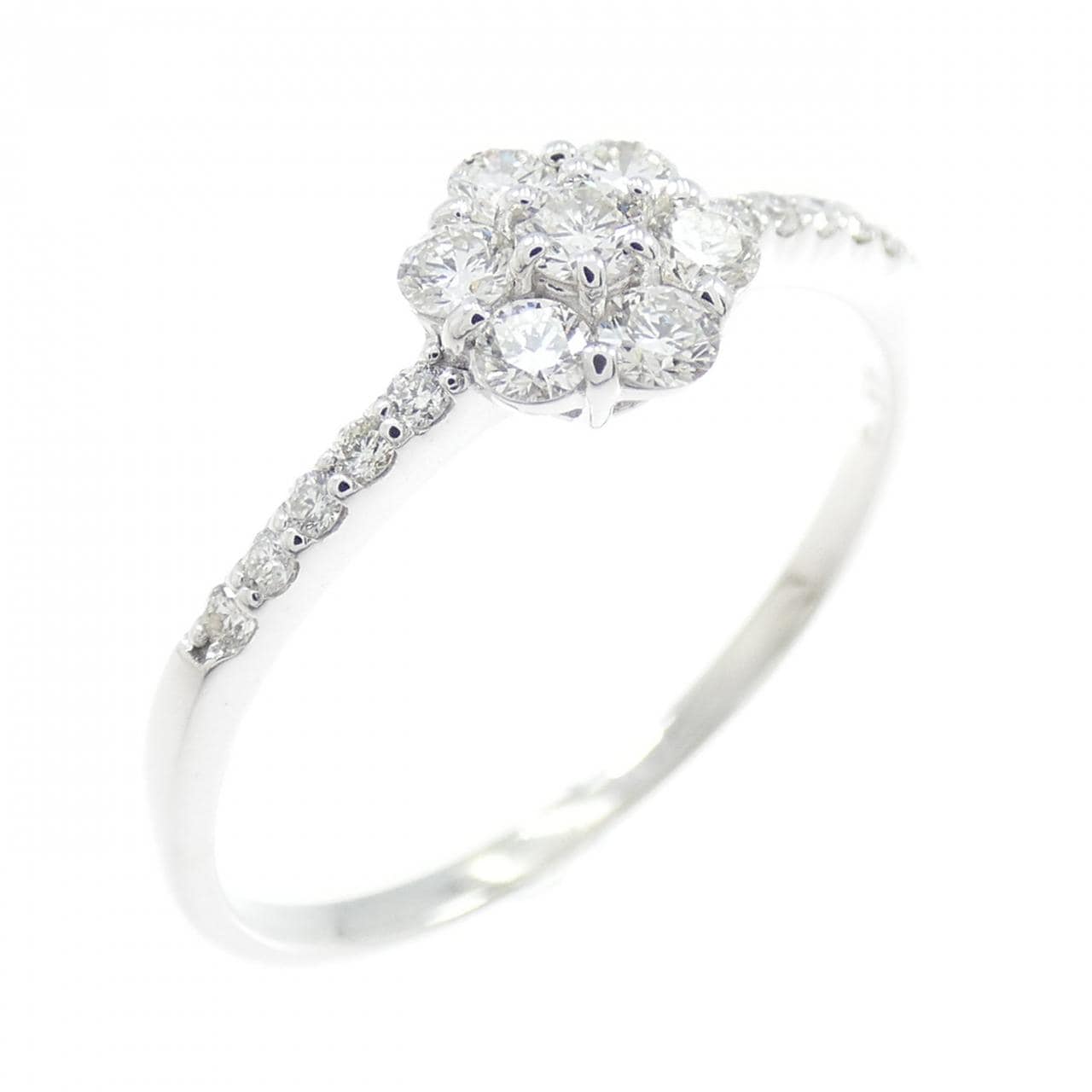 K18WG フラワー ダイヤモンド リング 0.30CT