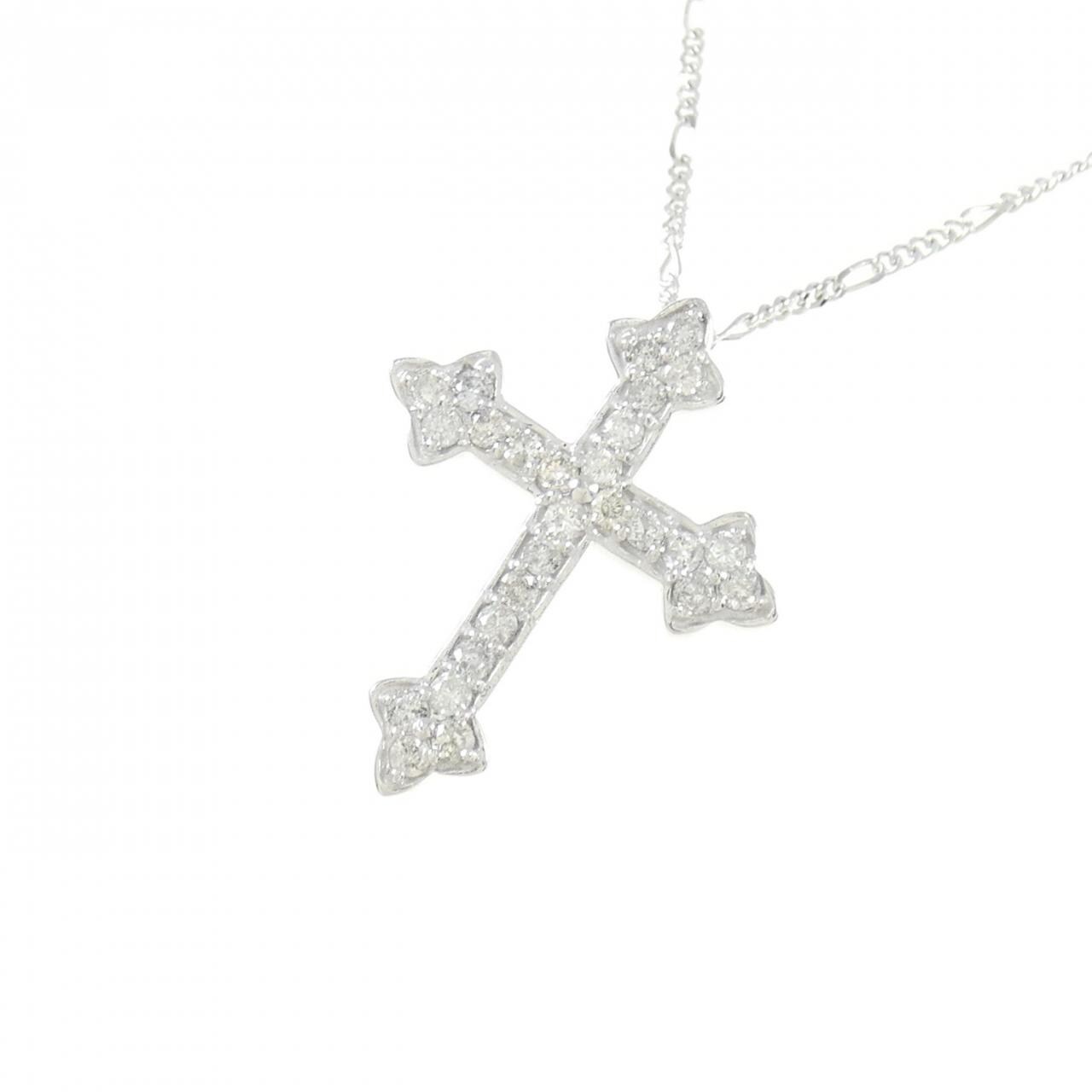 K18WG/750WG クロス ダイヤモンド ネックレス 0.50CT