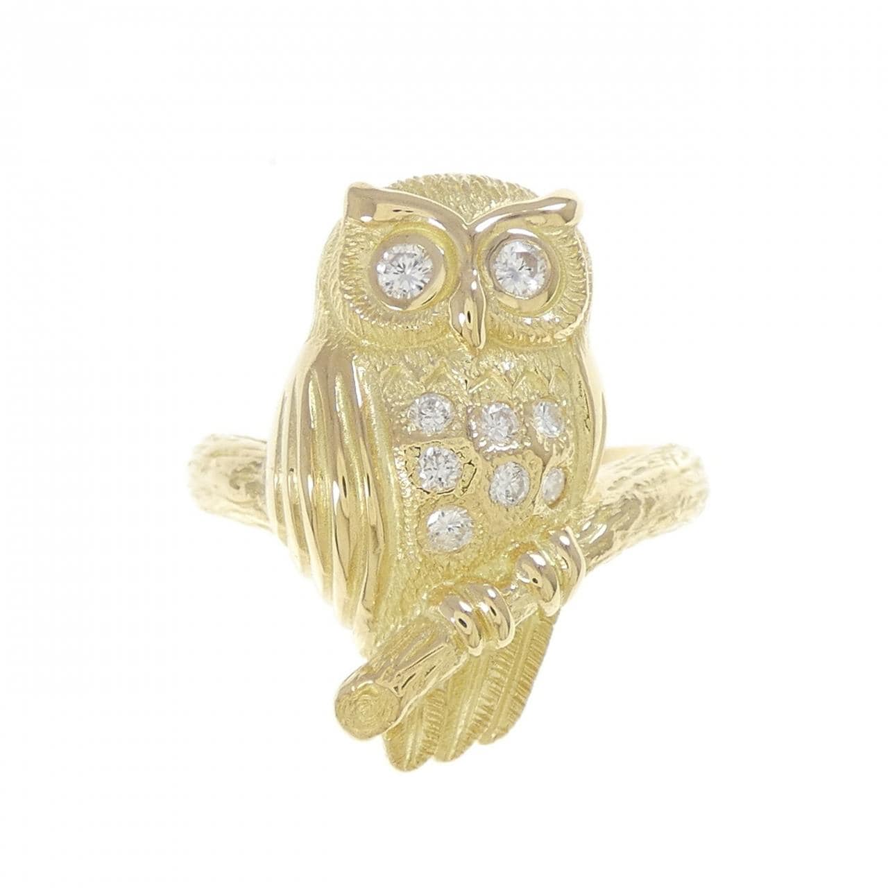 K18YG フクロウ ダイヤモンド リング 0.19CT