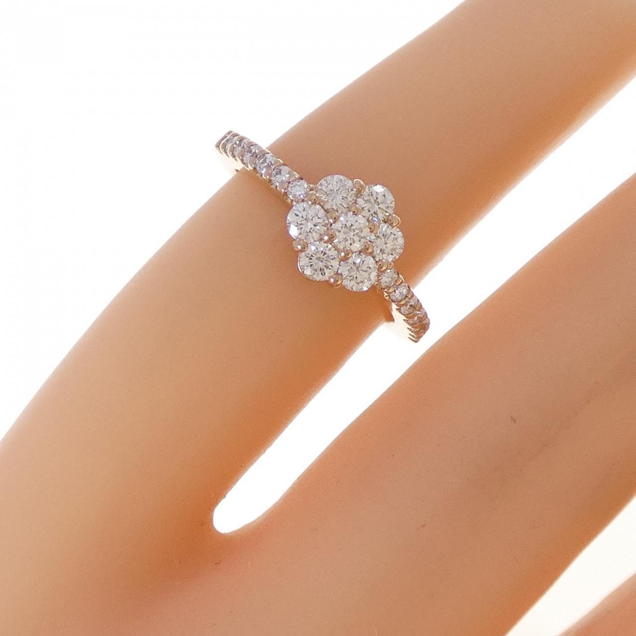 K18PG フラワー ダイヤモンド ピンキーリング 0.35CT