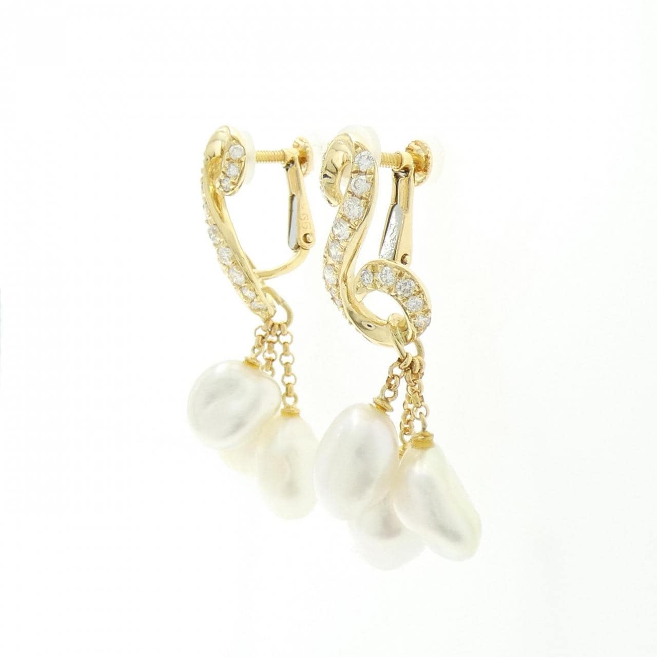 K18YG白蝶珍珠耳夹