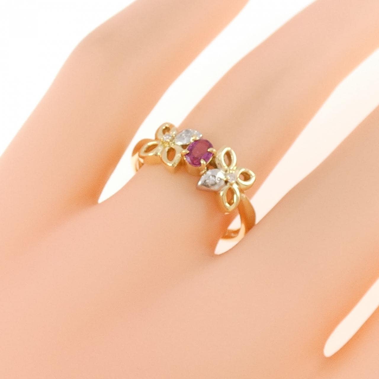 K18YG/PT900 ルビー リング 0.23CT