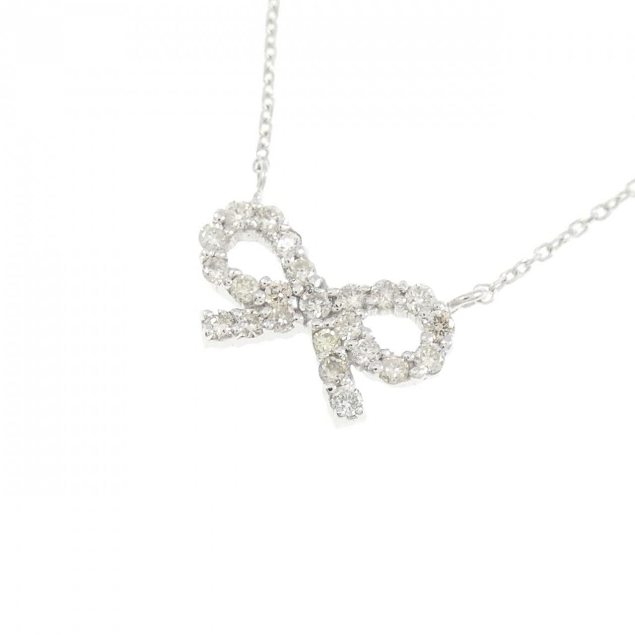 K10WG リボン ダイヤモンド ネックレス 0.12CT
