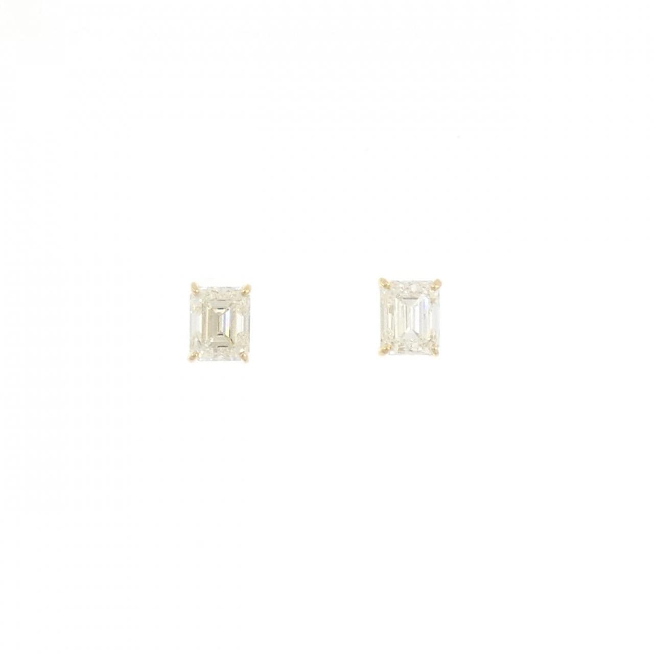 K18YG/ST ダイヤモンド ピアス 0.901CT 0.914CT J-K VS1 エメラルドカット