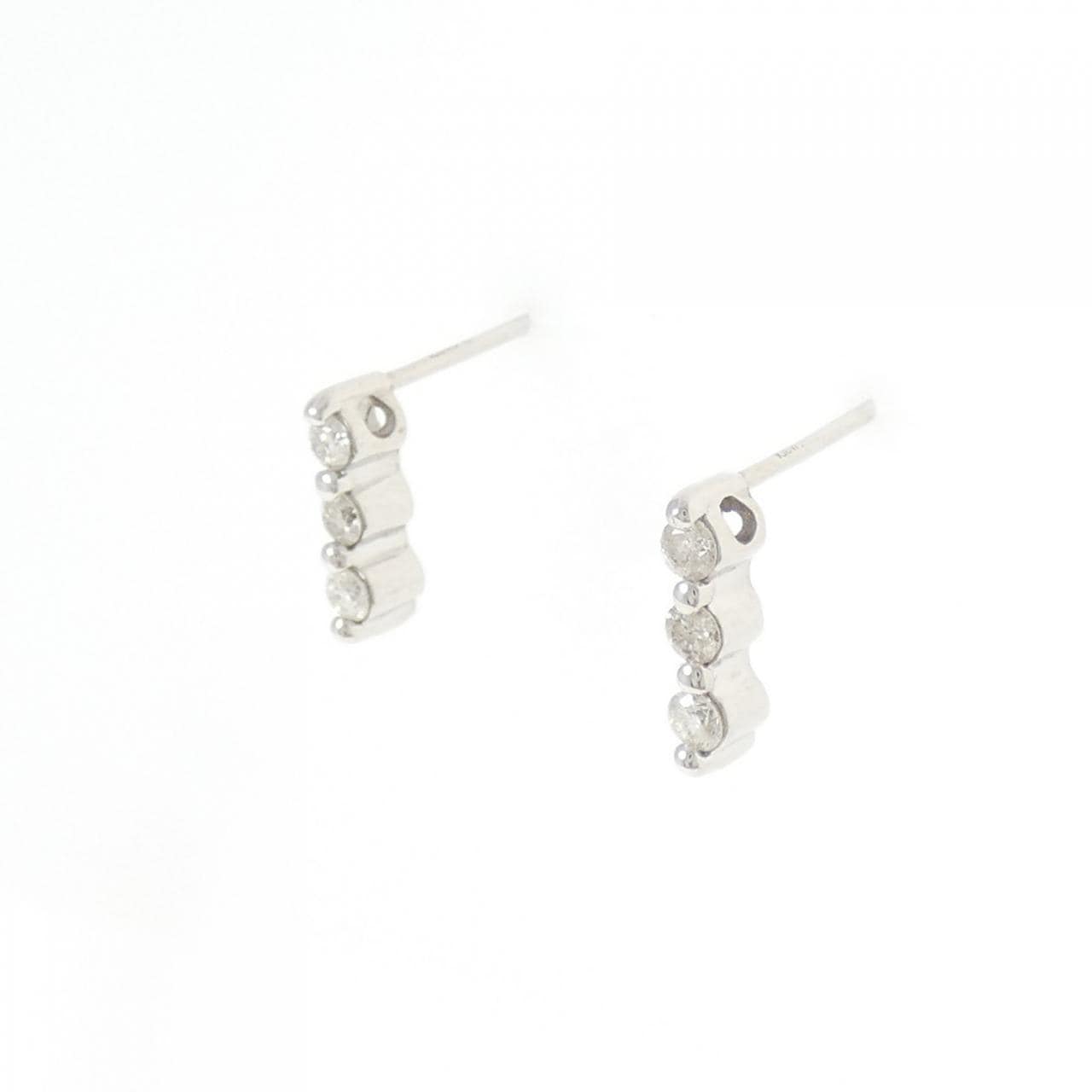 K18WG スリーストーン ダイヤモンド ピアス 0.20CT