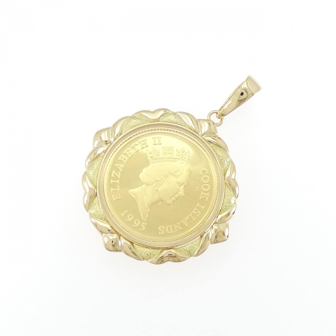 K18YG(枠) ダイヤモンド コイン ペンダント 0.12CT