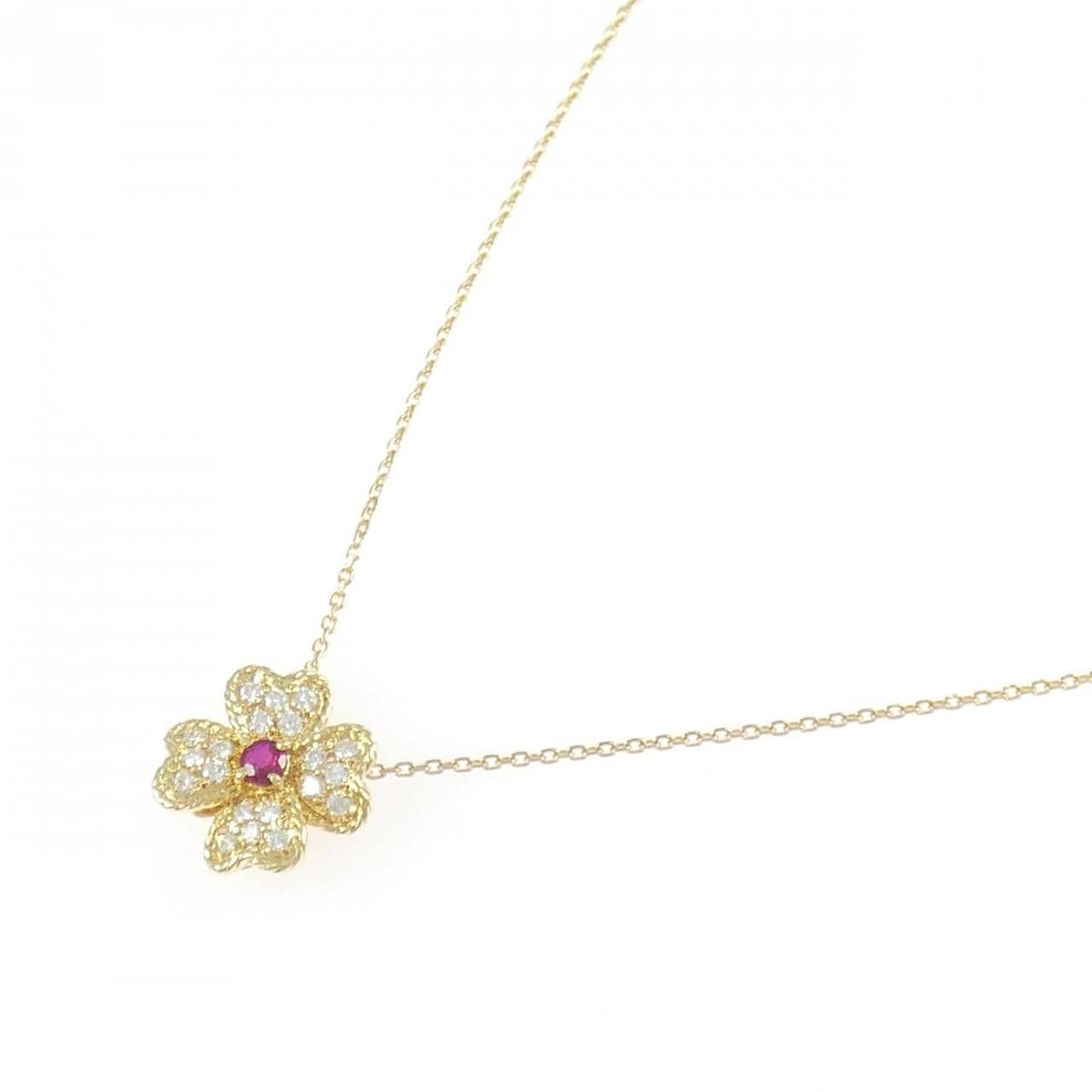 K18YG フラワー ルビー ネックレス