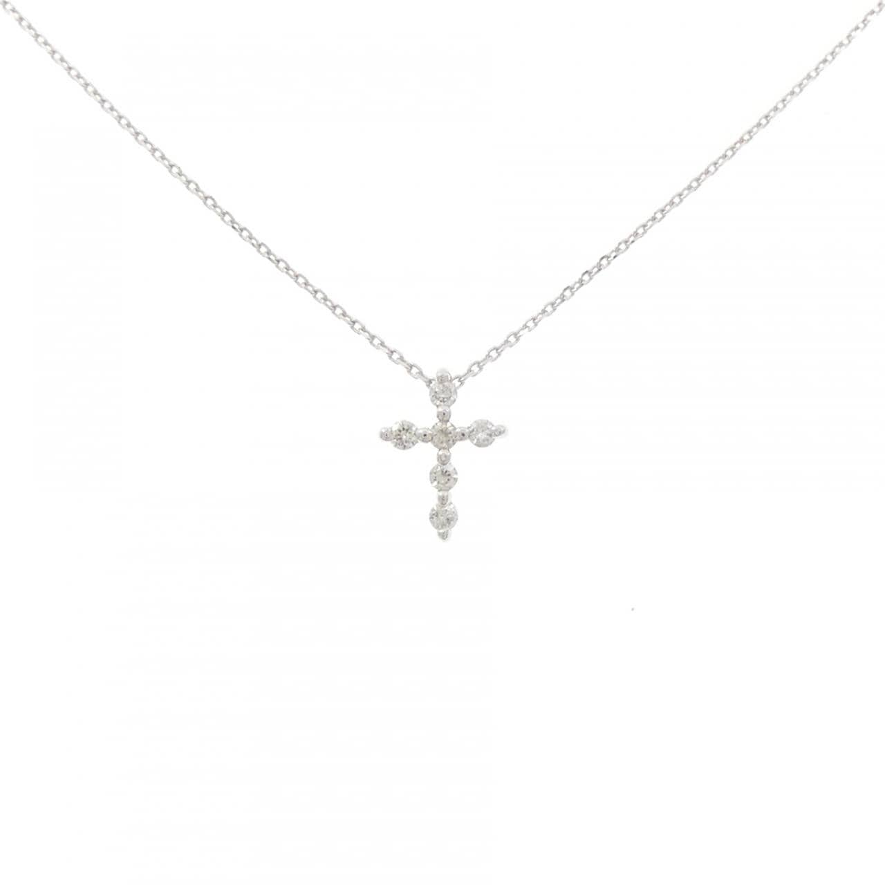 K10WG クロス ダイヤモンド ネックレス 0.12CT