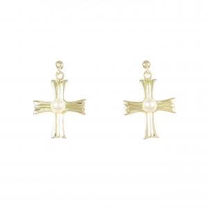 K18YG クロス アコヤパール ピアス