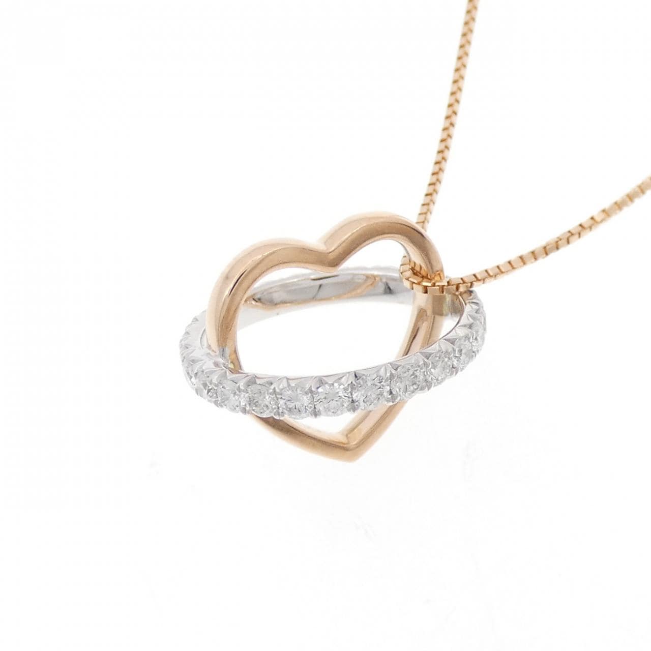K18PG/K18WG ハート ダイヤモンド ネックレス 0.56CT