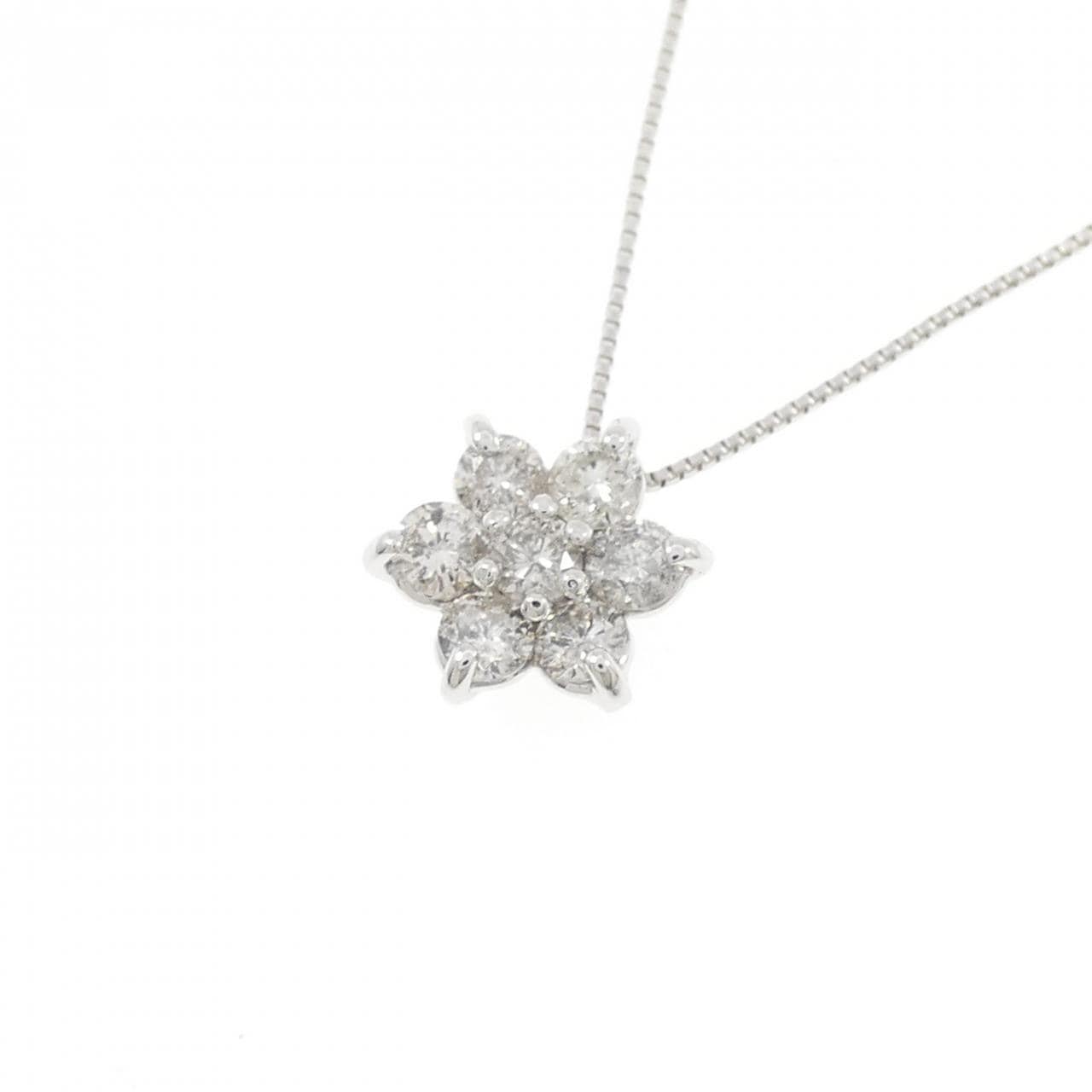 K18WG フラワー ダイヤモンド ネックレス 0.50CT