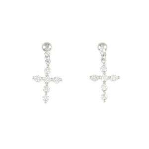 K18WG クロス ダイヤモンド ピアス 0.30CT