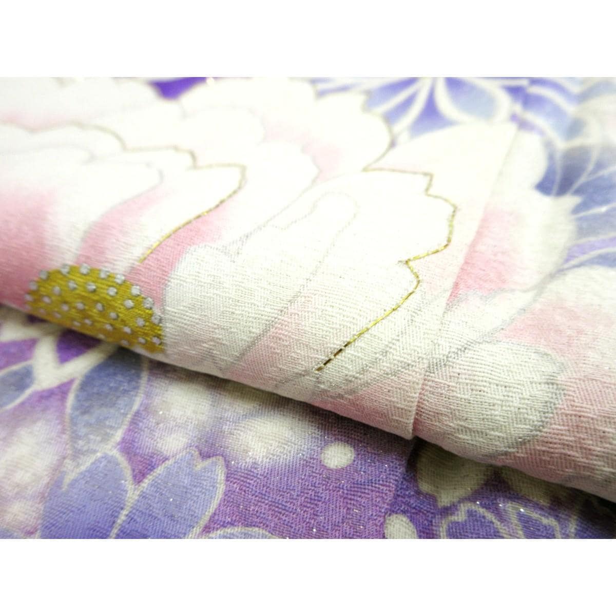 振袖　銀通しボカシ染　友禅銀彩加工　刺繍入り