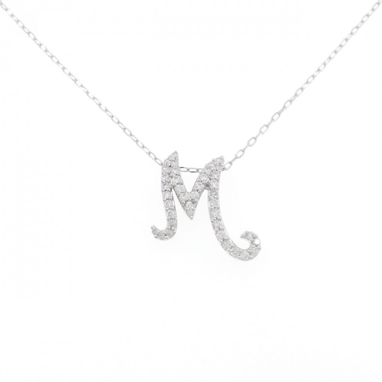 750WG/K18WG イニシャルM ダイヤモンド ネックレス 0.28CT